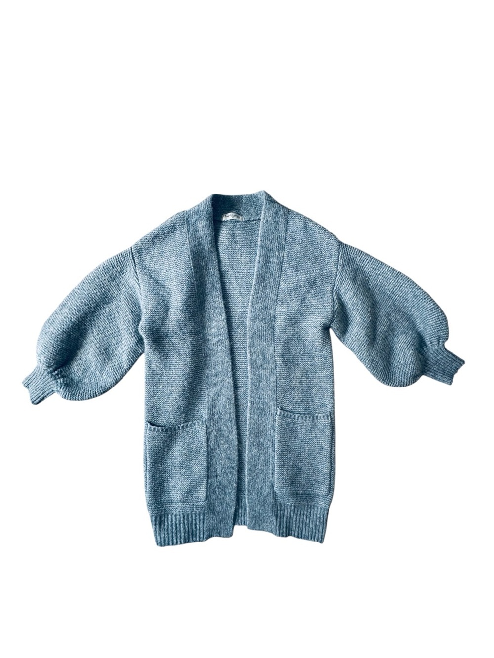 Impressions Boutique Dusty Blue Open-Front Knit Cardigan Puff Bubble Womens M/L - Picture 4 of 8